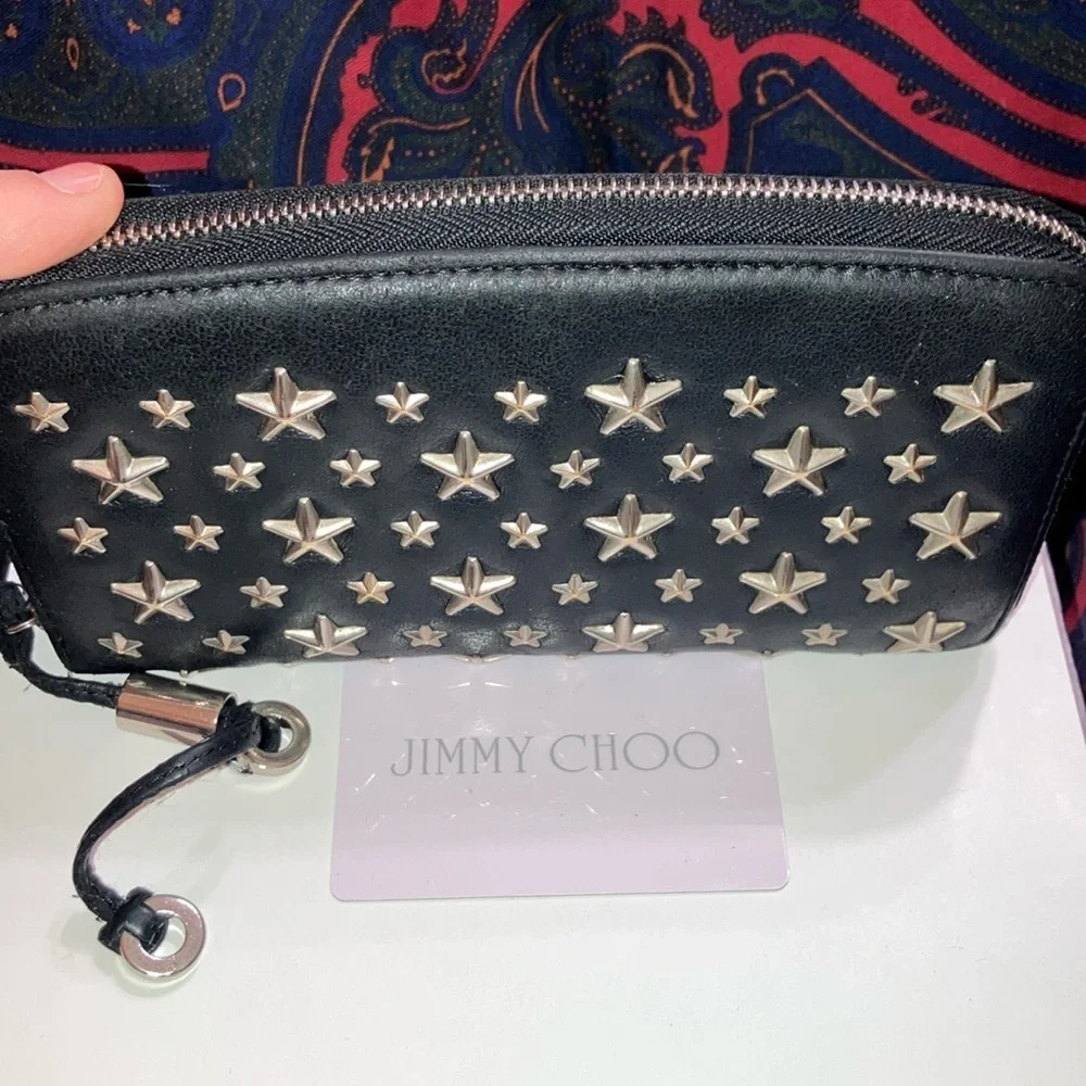 Jimmy Choo Black Long Wallet with Silver Stars with COA